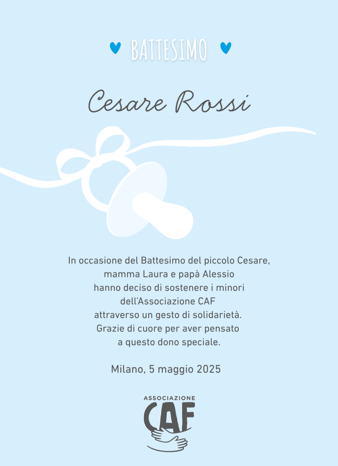 Pergamena solidale battesimo - Associazione CAF
