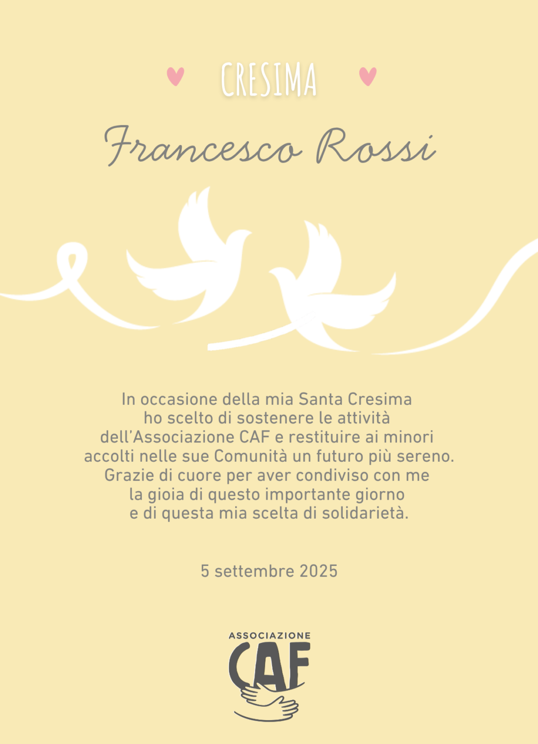 Pergamena solidale cresima - Associazione CAF