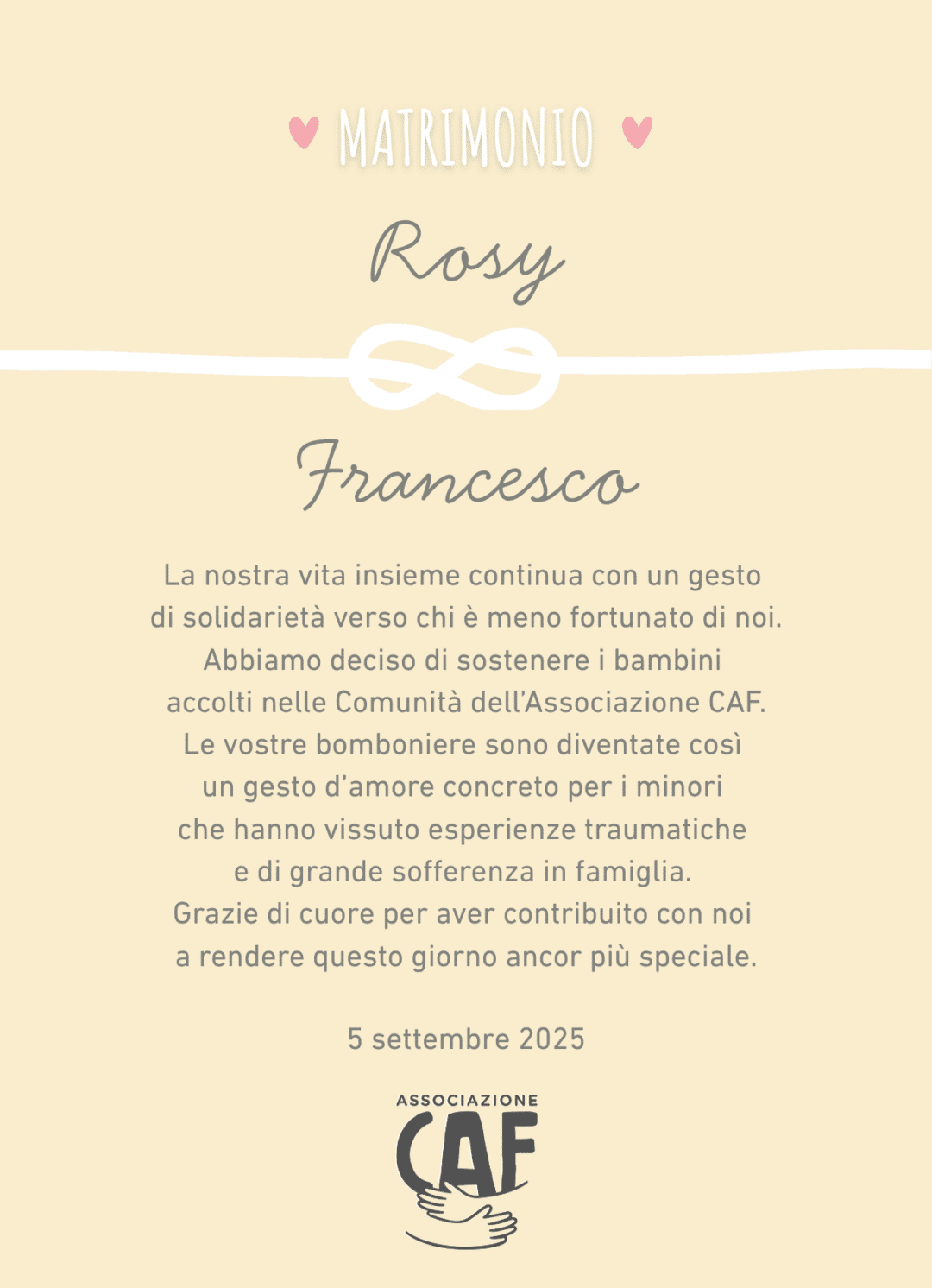 Pergamena solidale matrimonio - Associazione CAF
