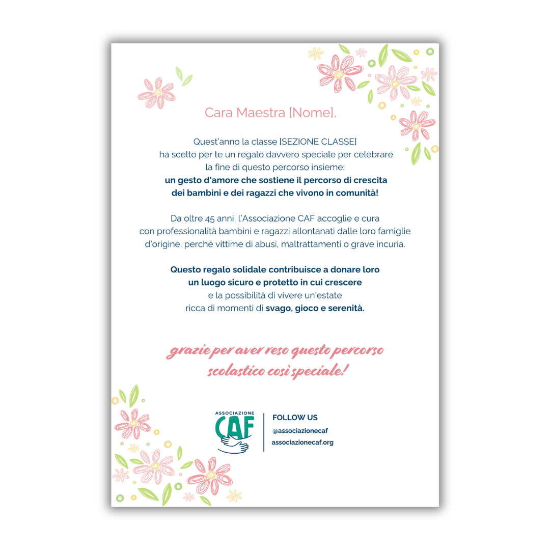 Regalo di fine anno per maestre - Associazione CAF